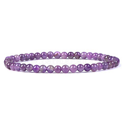 4mm Round Natural Dyed Amethyst Beads Bracelet for Men, European and American Retro Simple Versatile Stretch Bracelets, 7.48 inch(19cm)