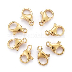 304 Stainless Steel Lobster Claw Clasps, Parrot Trigger Clasps, Real 24K Gold Plated, 3/8x1/4x1/8 inch(10x6x3mm), Hole: 1.2mm
