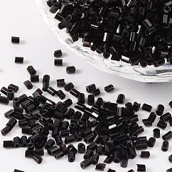 Glass Bugle Beads, Opaque Colours, Black, 2~3x2mm, Hole: 1mm, about 450g/bag, 20000pcs/bag