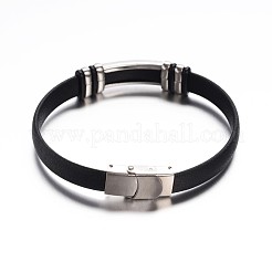 Rectangle Black Color PU Leather ID Cord Bracelets&nbsp;BJEW-G467-09