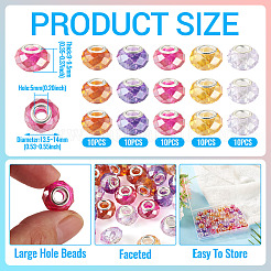 50Pcs 5 Colors Baking Paint Transparent Glass European Beads&nbsp;GPDL-SW0001-01