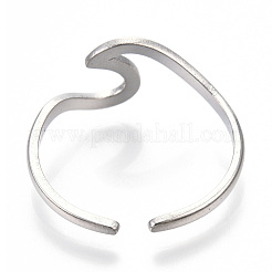 Non-Tarnish 304 Stainless Steel Sea Wave Cuff Rings&nbsp;RJEW-N038-115P