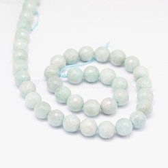 Faceted Round Natural Peru Amazonite Bead Strands&nbsp;G-L448-01-8mm