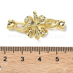 Rack Plating Flower Brass Pave Clear Cubic Zirconia Fold Over Clasps&nbsp;KK-E080-01G