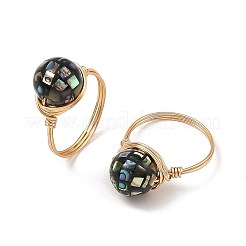 Eco-Friendly Copper Wire with Natural Abalone Shell Beads Finger Rings&nbsp;RJEW-JR01099