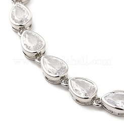 Clear Cubic Zirconia Teardrop Link Chain Necklace&nbsp;NJEW-E074-01P