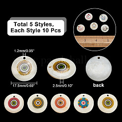 50Pcs 5 Colors Printed Natural Freshwater Shell Pendants&nbsp;SHEL-AR0001-10