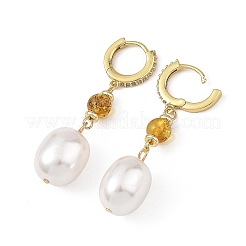 Natural Amber & Shell Pearl Drop Earrings&nbsp;EJEW-JE07361-02