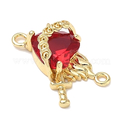 Brass with Glass Dark Red Sacred Heart Connector Charms&nbsp;KK-L253-27G-02