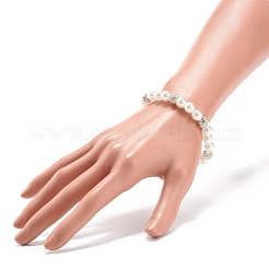 ABS Plastic Pearl & Brass Round Beaded Stretch Bracelet with Clear Rhinestone for Women&nbsp;BJEW-JB08523-02