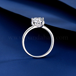 Flat Round Rhodium Plated 925 Sterling Silver Moissanite Finger Rings for Women&nbsp;WG84544-08