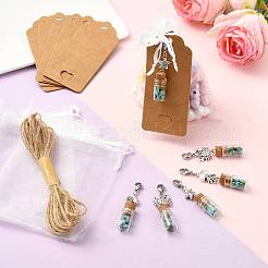 Glass Wishing Bottle  with Synthetic Turquoise Chip Beads inside Pendant Decorations&nbsp;HJEW-FS0001-06
