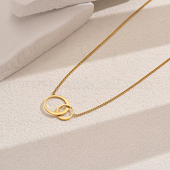 201 Stainless Steel Double Ring Twisted Chain Necklaces for Women's Casual Daily Wear&nbsp;LI6348