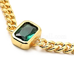 Cubic Zirconia Rectangle Link Bracelet with Curb Chains&nbsp;BJEW-A127-07G
