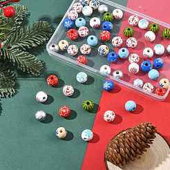 60Pcs 10 Styles Christmas Spray Painted Schima Wood Beads&nbsp;WOOD-FS0002-45