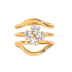 3Pcs 304 Stainless Steel Micro Pave Cubic Zirconia Ring Sets&nbsp;RJEW-S625-01G