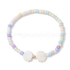 2Pcs Fish & Shell Shape Natural White Shell Stretch Bracelets&nbsp;BJEW-JB13277