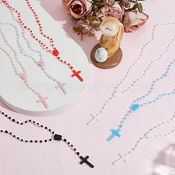 96Pcs 6 Colors Polyester & Resin Link Chain Rosary Bead Necklaces&nbsp;NJEW-GO0001-22