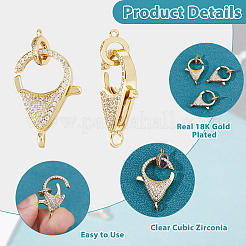 3Pcs Brass Micro Pave Clear Cubic Zirconia Lobster Claw Clasp&nbsp;ZIRC-HS0001-21