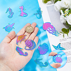 22Pcs 11 Styles Ion Plating(IP) 201 Stainless Steel Etched Metal Embellishments Pendants&nbsp;STAS-HS0001-44