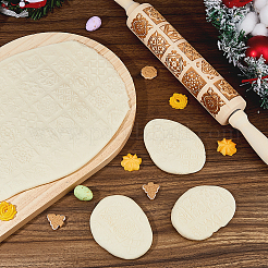 Wood Decorative Flower Pattern Rolling Pin&nbsp;AJEW-WH0596-430A