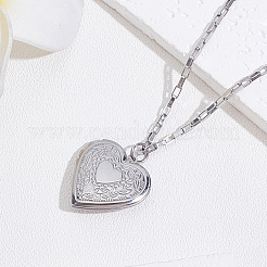 1pc 304 Stainless Steel Heart Locket Pendant Necklaces&nbsp;NJEW-LP0001-49
