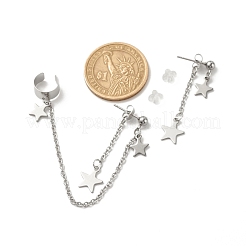 Tarnish Resistant 304 Stainless Steel Star Asymmetrical Earrings&nbsp;EJEW-JE04889-02