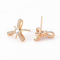 Brass Micro Pave Clear Cubic Zirconia Stud Earrings Findings&nbsp;KK-T062-119G-NF
