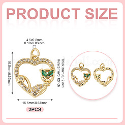 2Pcs Brass Micro Pave Cubic Zirconia Pendants&nbsp;KK-TA0002-78A-G