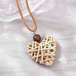 Boho Woven Rattan Pendant Long Necklaces&nbsp;WD-CBA76F6-01A