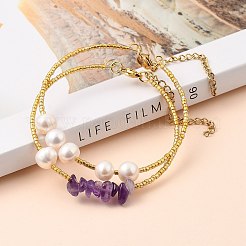 Plated Glass Bugle Beaded Bracelets Sets&nbsp;BJEW-JB05493-02