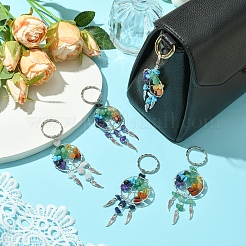 5Pcs 5 Styles Natural & Synthetic Gemstone Chips Tree of Life with Alloy Wings Pendant Keychain&nbsp;KEYC-FZ00022