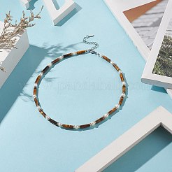 Natural Tiger Eye & Pearl & Crystal Rhinestone Beaded Necklace for Women&nbsp;NJEW-JN04209-03