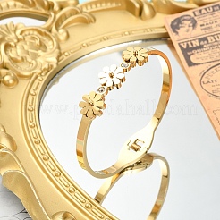 1Pc Adjustable Flower Vacuum Plating 304 Stainless Steel Bangles for Women&nbsp;BJEW-YW0001-16