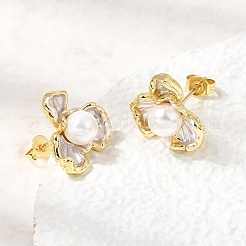 Brass Enamel Stud Earrings&nbsp;KK-CBAB173-02D-G