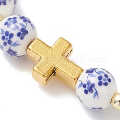 Handmade Flower Printed Porcelain Ceramic & Electroplate Non-magnetic Synthetic Hematite & Alloy Beaded Stretch Bracelets&nbsp;BJEW-JB13532