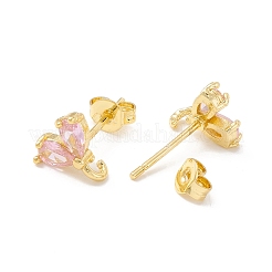 Rack Plating Brass Cubic Zirconia Stud Earrings Findings&nbsp;MAK-I684-10G-04-RS