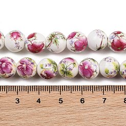 Handmade Flower Printed Porcelain Ceramic Beads Strands&nbsp;PORC-M007-10mm-17