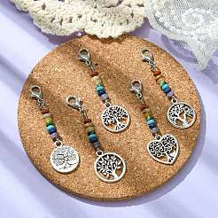 Alloy Heart/Flat Round with Tree of Life Pendant Decorations&nbsp;HJEW-JM01383