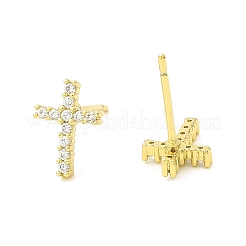 Cross Brass Micro Pave Cubic Zirconia Stud Earrings&nbsp;EJEW-L270-22G