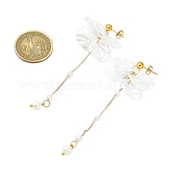 Acrylic Pearl Petal & Shell Pearl Bead Stud Dangle Earrings&nbsp;EJEW-YW00005