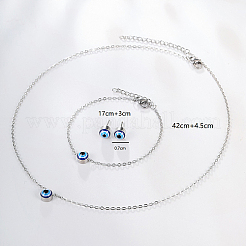 Evil Eye Stainless Steel Stud Earring & Bracelets & Necklaces Set&nbsp;LS-LY5157-1