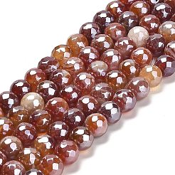 Electroplated Natural Agate Round Beads Strands&nbsp;G-L598-A01-02C