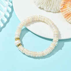 Potato Natural Pearl & Electroplated Shell Pearl Heishi Beads Stretch Bracelets&nbsp;BJEW-JB14158