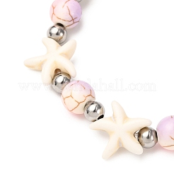 Starfish Synthetic Turquoise Beads & Brass Beads Stretch Bracelets&nbsp;BJEW-JB12417-01