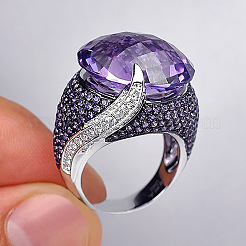 Oval Brass Micro Pave Cubic Zirconia Finger Rings for Women&nbsp;FS-WGFFB9D-01