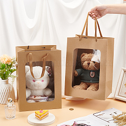 Paper Visible Window Gift Bags with Rope Handles&nbsp;ABAG-WH0040-14B