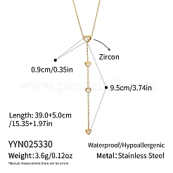 304 Stainless Steel Pave Clear Cubic Zirconia 4 Heart Tassel Y Necklaces for Women&nbsp;QV2548-1