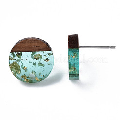Transparent Resin & Walnut Wood Stud Earring Findings&nbsp;MAK-N032-007A-F02