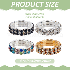 8Pcs 4 Colors Rhinestone Elastic Finger Rings for Women&nbsp;RJEW-ME0001-03
